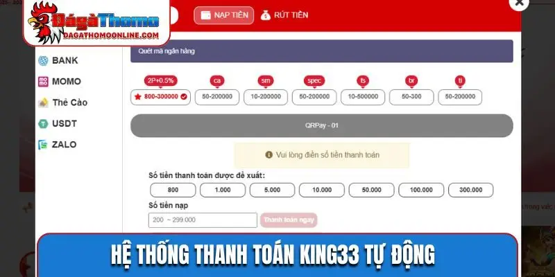 Hệ thống thanh toán KING33 tự động